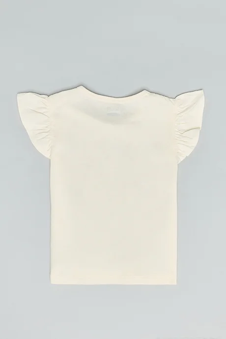 أر أند بي Printed Top with Crew Neck and Flutter Sleeves
