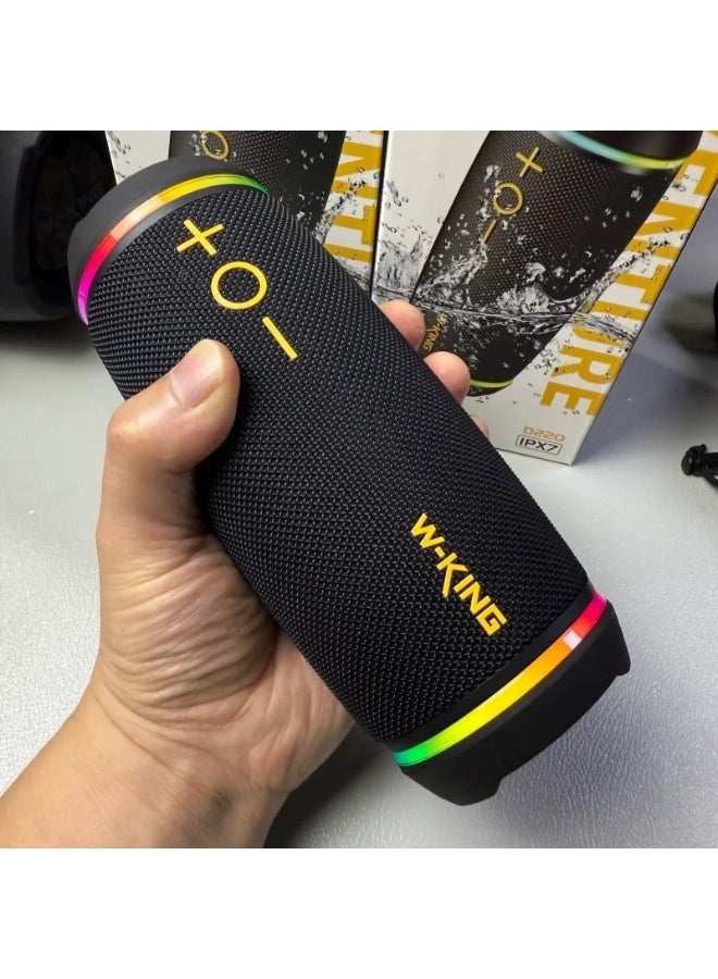دبليو-كينغ مكبر صوت بلوتوث W-King D220 خارجي مقاوم للماء بمعيار IPX7، صوت جهير عميق، مكبر صوت للحفلات، مضخم صوت ستيريو لاسلكي TWS مع إضاءة وفتحة لبطاقة الذاكرة - Image 2