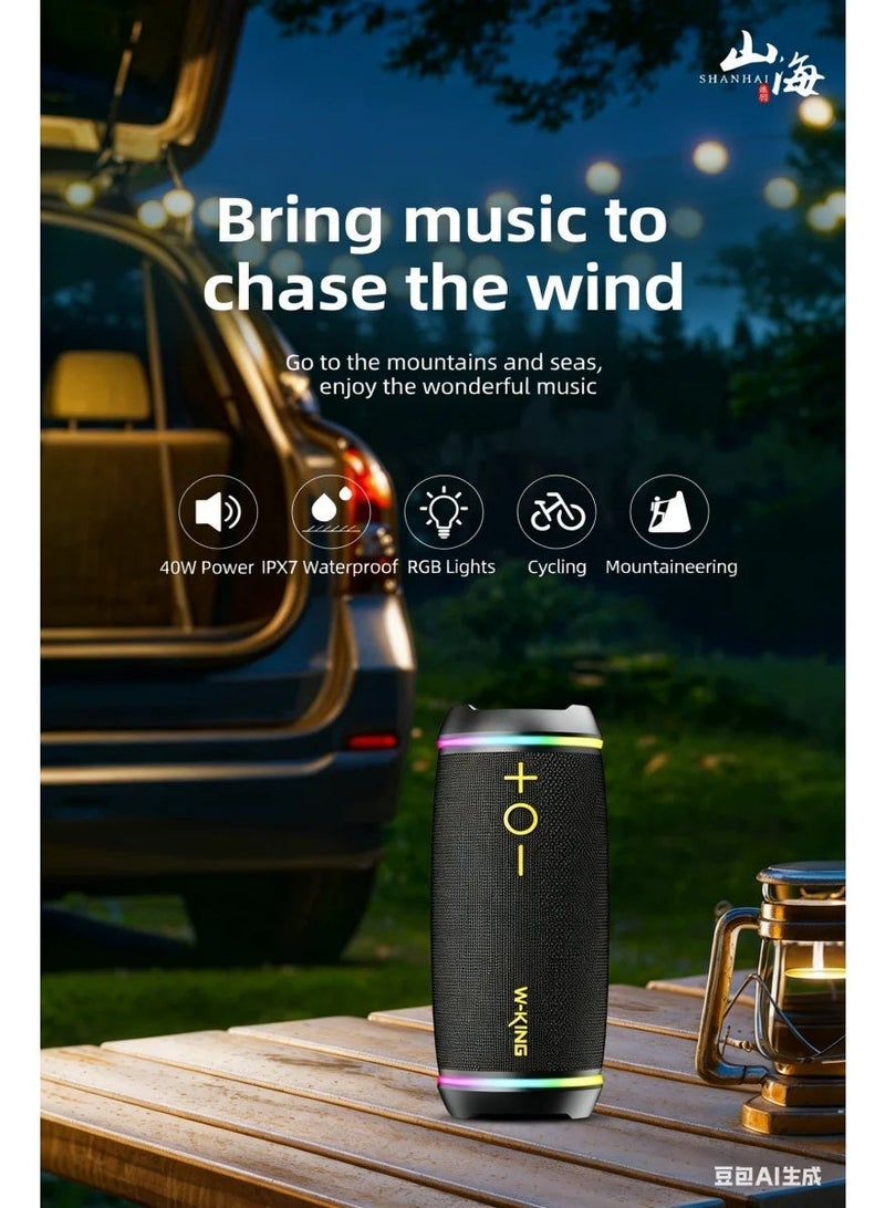 دبليو-كينغ مكبر صوت بلوتوث W-King D220 خارجي مقاوم للماء بمعيار IPX7، صوت جهير عميق، مكبر صوت للحفلات، مضخم صوت ستيريو لاسلكي TWS مع إضاءة وفتحة لبطاقة الذاكرة - Image 4