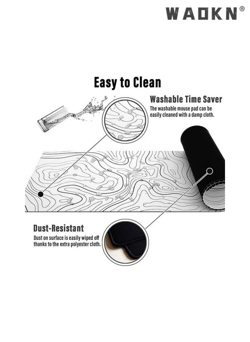 WAOKN Large Mouse and Keyboard Pad Extended Gaming Mouse Pad Non-slip Rubber Base Mouse Pad Office Desk Mat Smooth Cloth Surface Keyboard Mouse Pads for Computers (800 * 300 * 3mm）,Striped White  - Image 4