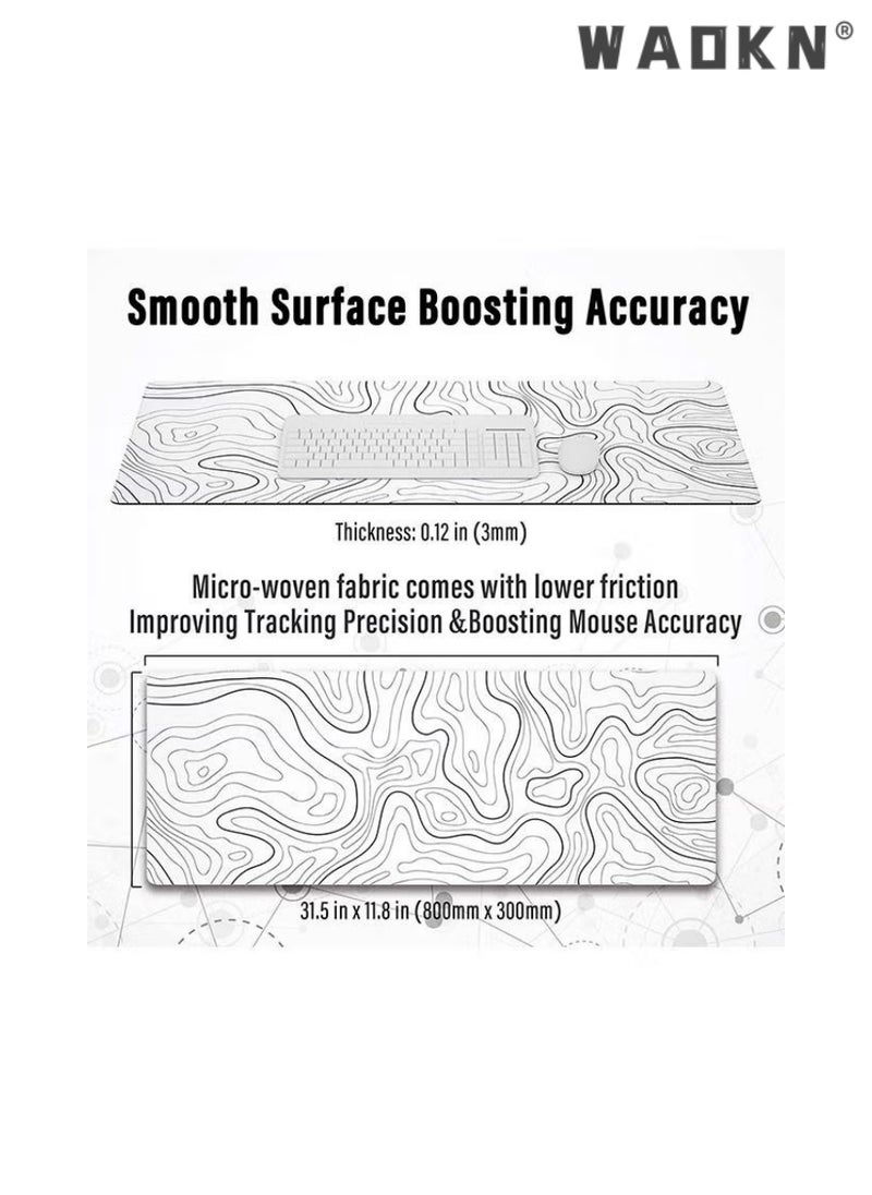 WAOKN Large Mouse and Keyboard Pad Extended Gaming Mouse Pad Non-slip Rubber Base Mouse Pad Office Desk Mat Smooth Cloth Surface Keyboard Mouse Pads for Computers (800 * 300 * 3mm）,Striped White  - Image 5