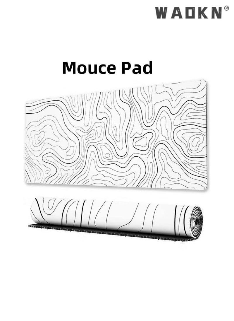Large Mouse and Keyboard Pad Extended Gaming Mouse Pad Non-slip Rubber Base Mouse Pad Office Desk Mat Smooth Cloth Surface Keyboard Mouse Pads for Computers (800 * 300 * 3mm）,Striped White
