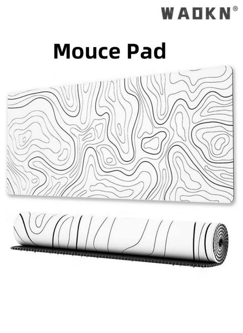 Large Mouse and Keyboard Pad Extended Gaming Mouse Pad Non-slip Rubber Base Mouse Pad Office Desk Mat Smooth Cloth Surface Keyboard Mouse Pads for Computers (800 * 300 * 3mm）,Striped White