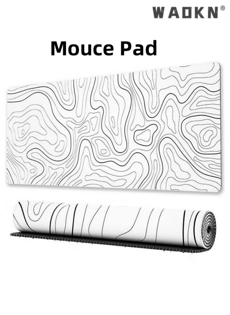 WAOKN Large Mouse and Keyboard Pad Extended Gaming Mouse Pad Non-slip Rubber Base Mouse Pad Office Desk Mat Smooth Cloth Surface Keyboard Mouse Pads for Computers (800 * 300 * 3mm）,Striped White  - Image 1