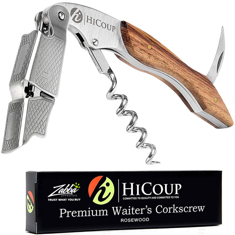 HiCoup Kitchenware Hicoup Wine Opener - Professional Corkscrews for Wine Bottles w/Foil Cutter and Cap Remover - Manual Wine Key for Servers, Waiters, Bartenders and Home Use - Classic Rosewood - Image 1