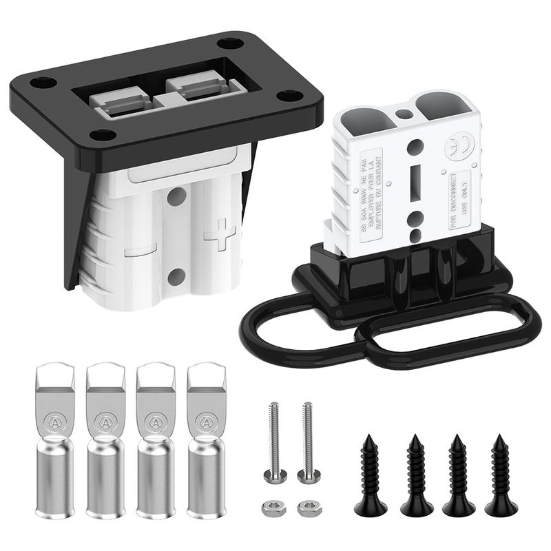 Malictele Anderson Connector  50Amp 6-12 Gauge Battery Quick Connect/Disconnect Connector Kit 600V With Mounting Bracket Waterproof Cap For Rv Truck Winch(2 Pack) Gray - Image 1