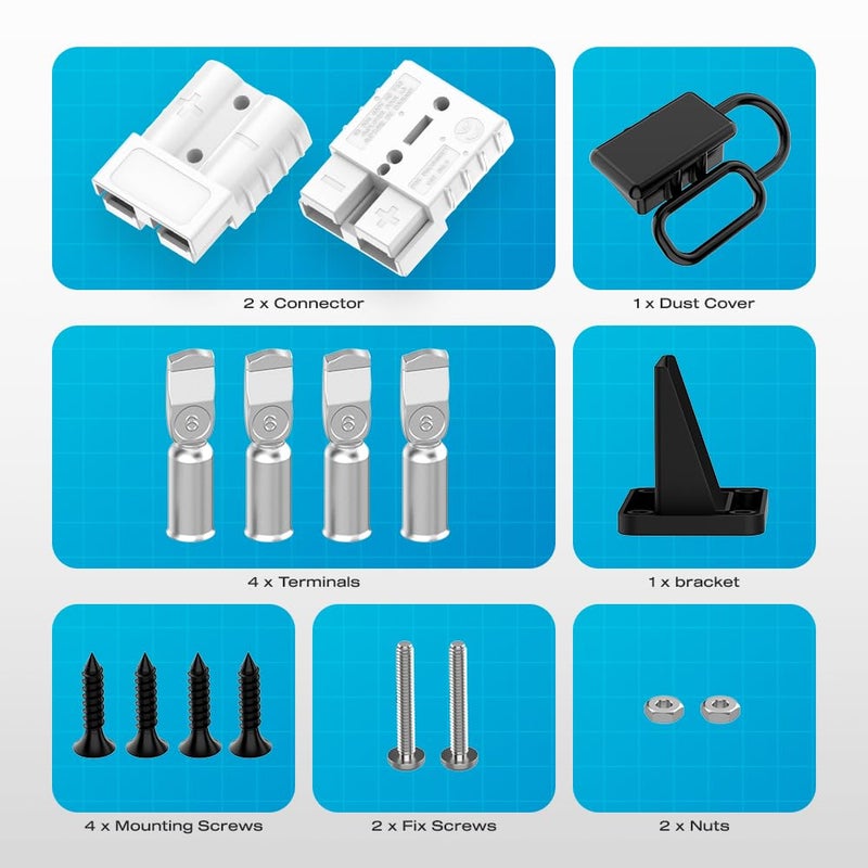 Malictele Anderson Connector  50Amp 6-12 Gauge Battery Quick Connect/Disconnect Connector Kit 600V With Mounting Bracket Waterproof Cap For Rv Truck Winch(2 Pack) Gray - Image 5