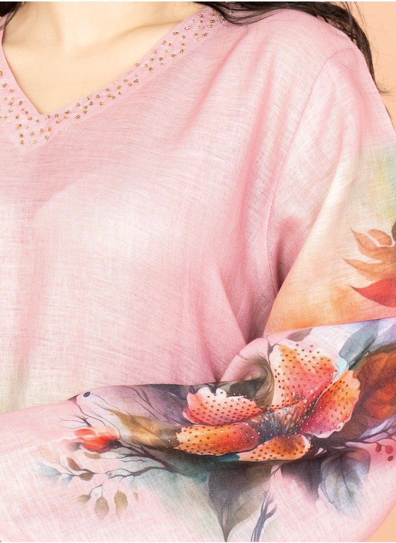 IKKXA Graceful Floral Highlight Jalabiya IN1848 Pink  - Image 2