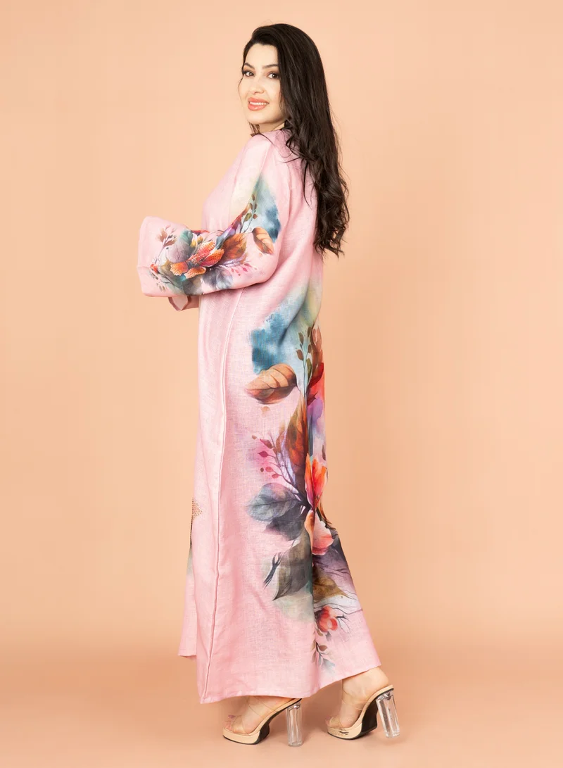 IKKXA Graceful Floral Highlight Jalabiya IN1848 Pink