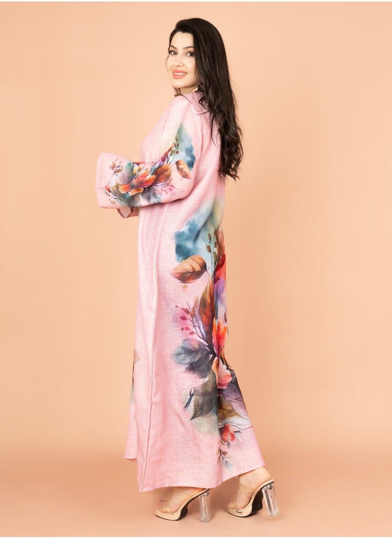 IKKXA Graceful Floral Highlight Jalabiya IN1848 Pink  - Image 3