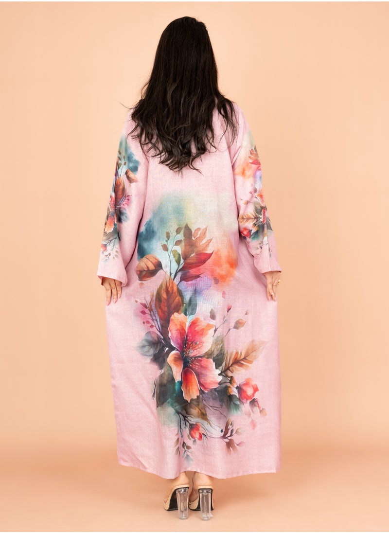 IKKXA Graceful Floral Highlight Jalabiya IN1848 Pink  - Image 4