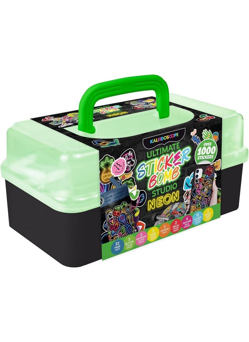 Hinkler استوديو ملصقات هينكلر كاليودوسكوب - إصدار النيون، يتضمن أكثر من 1000 ملصق نابض بالحياة وكتاب مكون من 32 صفحة، مجموعة فنون ملصقات ممتعة للأطفال، نشاط ملصقات إبداعي - Image 1