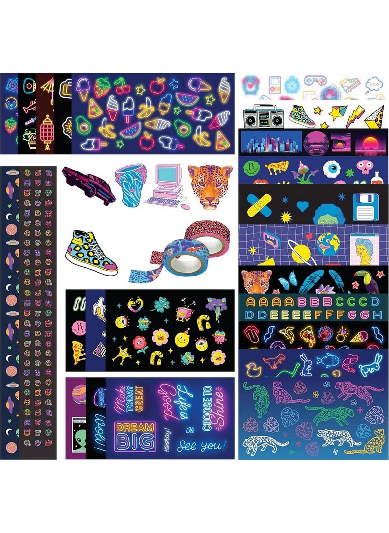 Hinkler استوديو ملصقات هينكلر كاليودوسكوب - إصدار النيون، يتضمن أكثر من 1000 ملصق نابض بالحياة وكتاب مكون من 32 صفحة، مجموعة فنون ملصقات ممتعة للأطفال، نشاط ملصقات إبداعي - Image 3