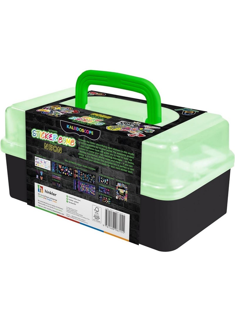 Hinkler استوديو ملصقات هينكلر كاليودوسكوب - إصدار النيون، يتضمن أكثر من 1000 ملصق نابض بالحياة وكتاب مكون من 32 صفحة، مجموعة فنون ملصقات ممتعة للأطفال، نشاط ملصقات إبداعي - Image 2