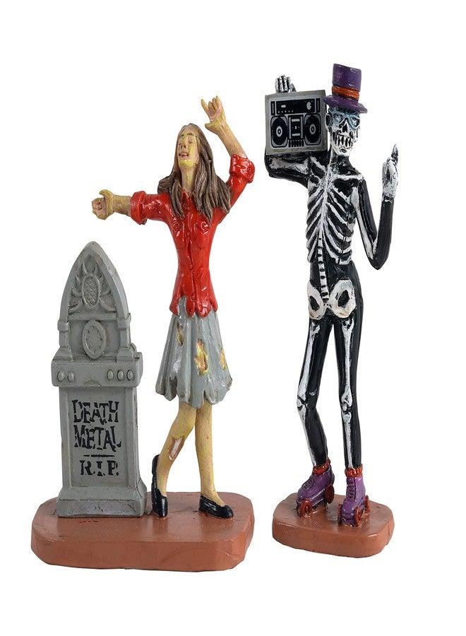 Lemax Spooky Town Undead Groove, Set of 2 Skeleton Halloween Figurines, Red