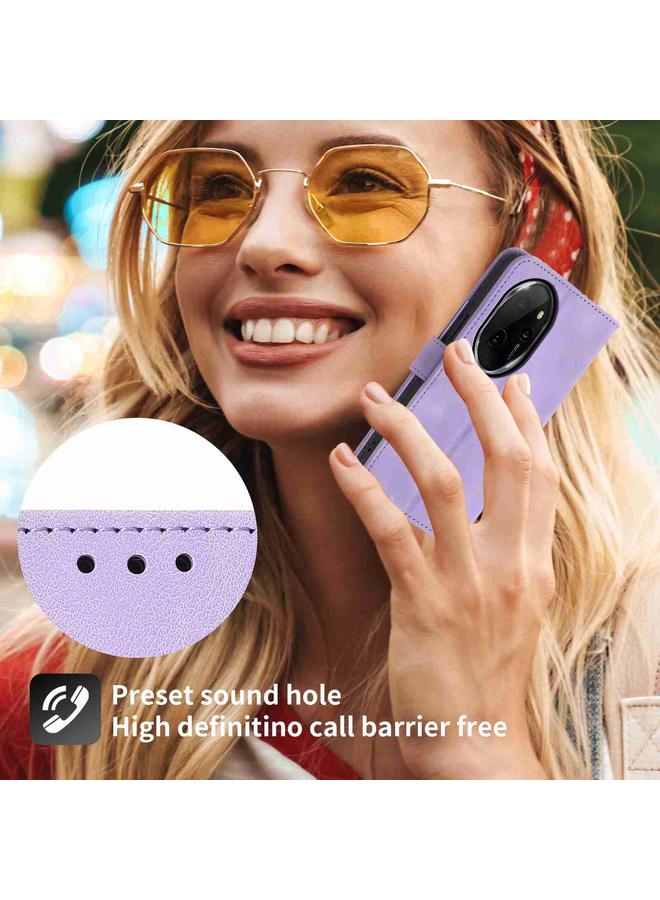 اس-توب جراب لهاتف Honor 100 Pro مصنوع من الجلد ومزين بنقشة زهور - Image 4