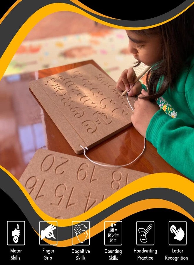CRYA Telugu Educational Tracing Wooden Board for Kids | Handwriting, Counting and Learning Montessori Slates | Reversible Set of 2 Puzzles (Telugu, Cursive English and Numbers) - Image 3