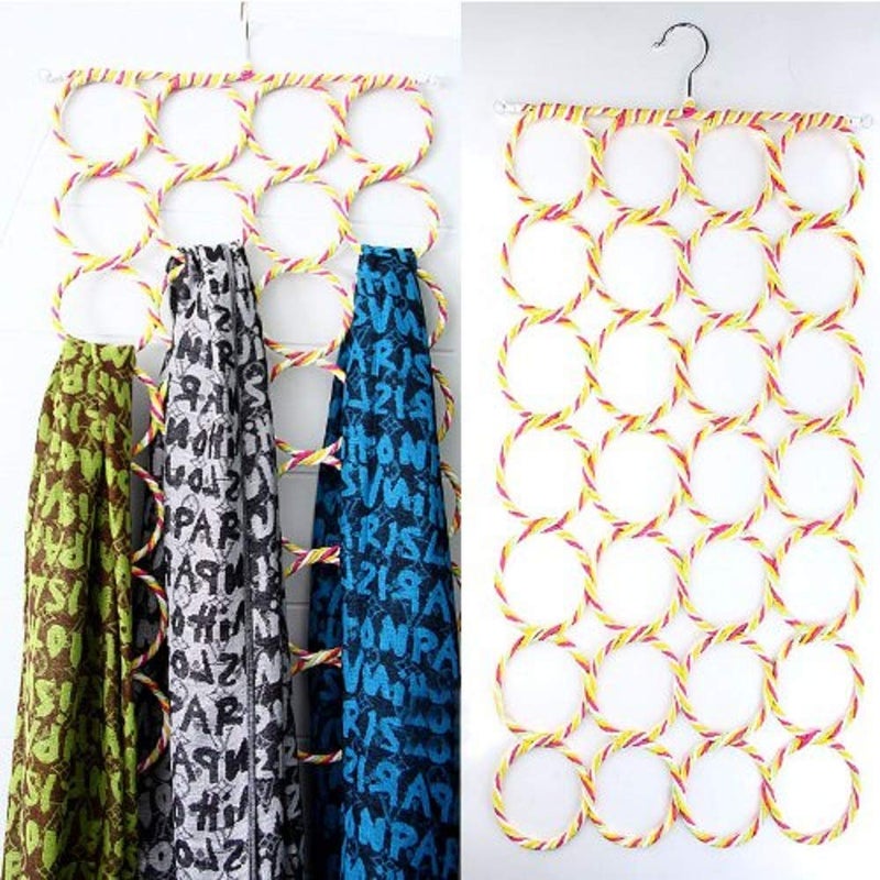 CELLEBII CELLEBII Metal 28 Ring Round Folding Rope Dupatta Belt Shawl Tie Scarf Hanger Holder Organiser for Wardrobe  - Image 1