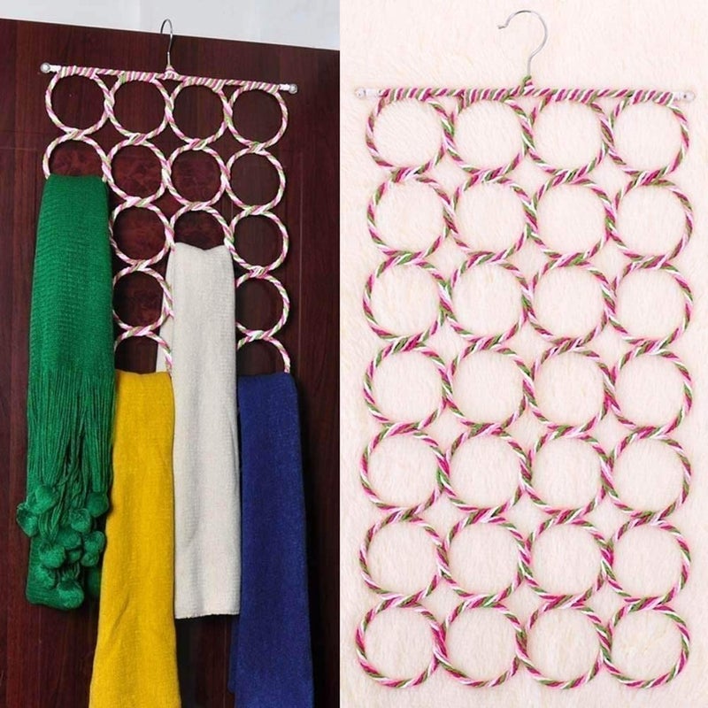 CELLEBII CELLEBII Metal 28 Ring Round Folding Rope Dupatta Belt Shawl Tie Scarf Hanger Holder Organiser for Wardrobe  - Image 2