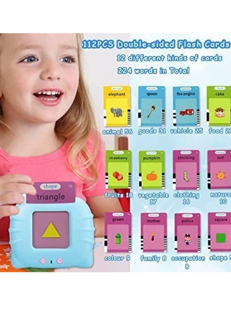 ELTRAZONE Kid Educational Montessori Preschool Animals Audible Flash Cards for kids 1 to 6 Years .Learning Toys Phonics Talking Flash Cards Device with 112 pcs Double-Sided Cards 224 Words Pink - Image 2
