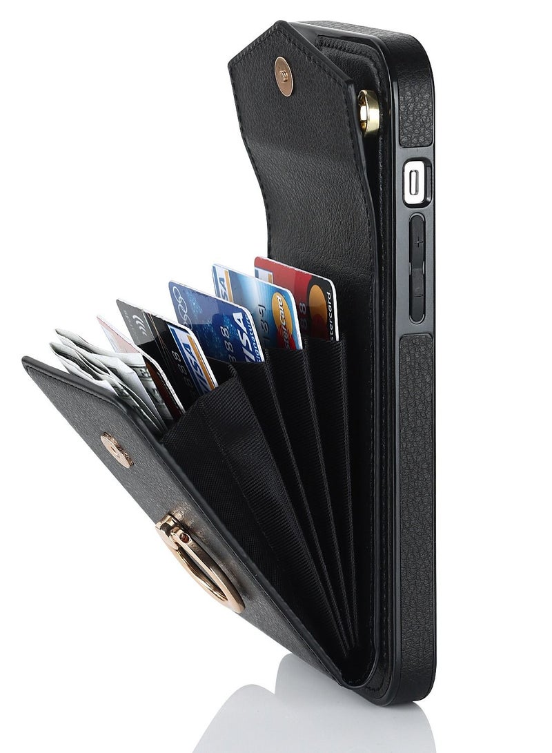 Suteni Ring Buckle Back Cover Card Slots Leather Phone Case for Samsung  - Image 3