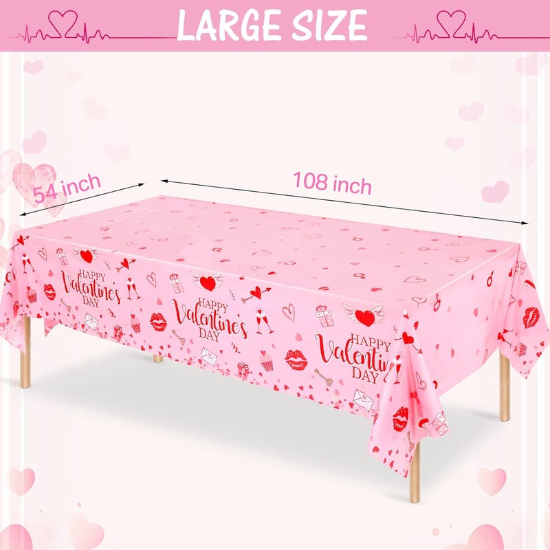 Tatuo 3 Pack Valentines Day Table Cloth Happy Valentine Tablecloth Decoration Plastic Rectangular Love Heart Tablecloth Table Cover Wedding Anniversary Birthday Decor 54 x 108 InchPink - Image 2