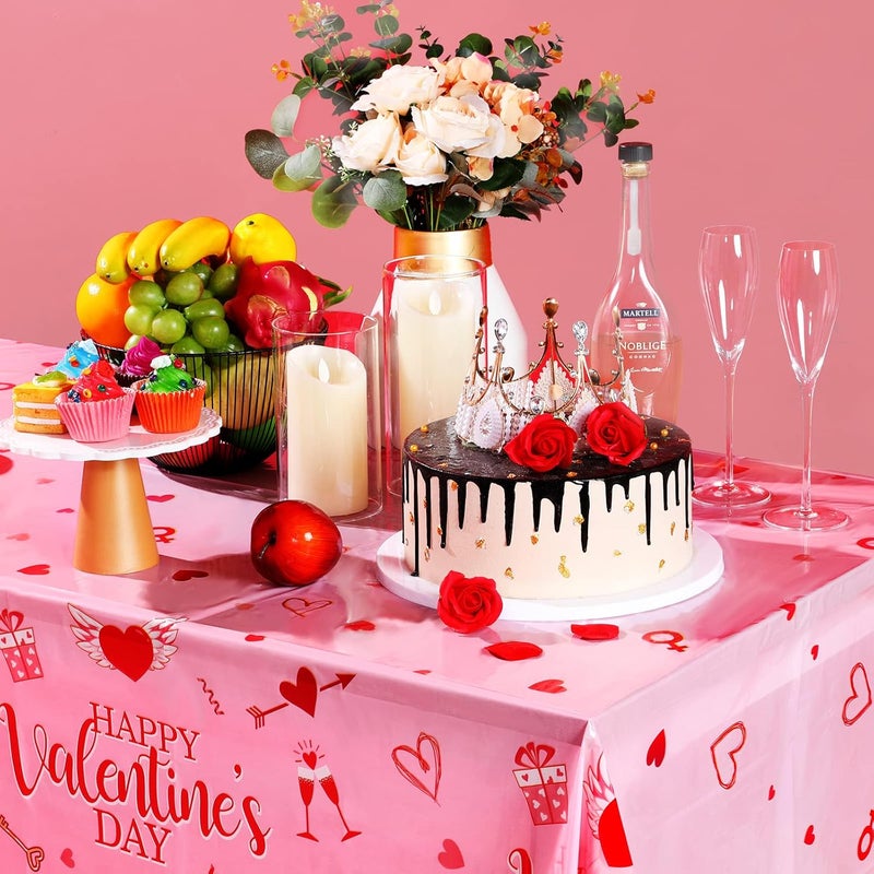 Tatuo 3 Pack Valentines Day Table Cloth Happy Valentine Tablecloth Decoration Plastic Rectangular Love Heart Tablecloth Table Cover Wedding Anniversary Birthday Decor 54 x 108 InchPink - Image 5