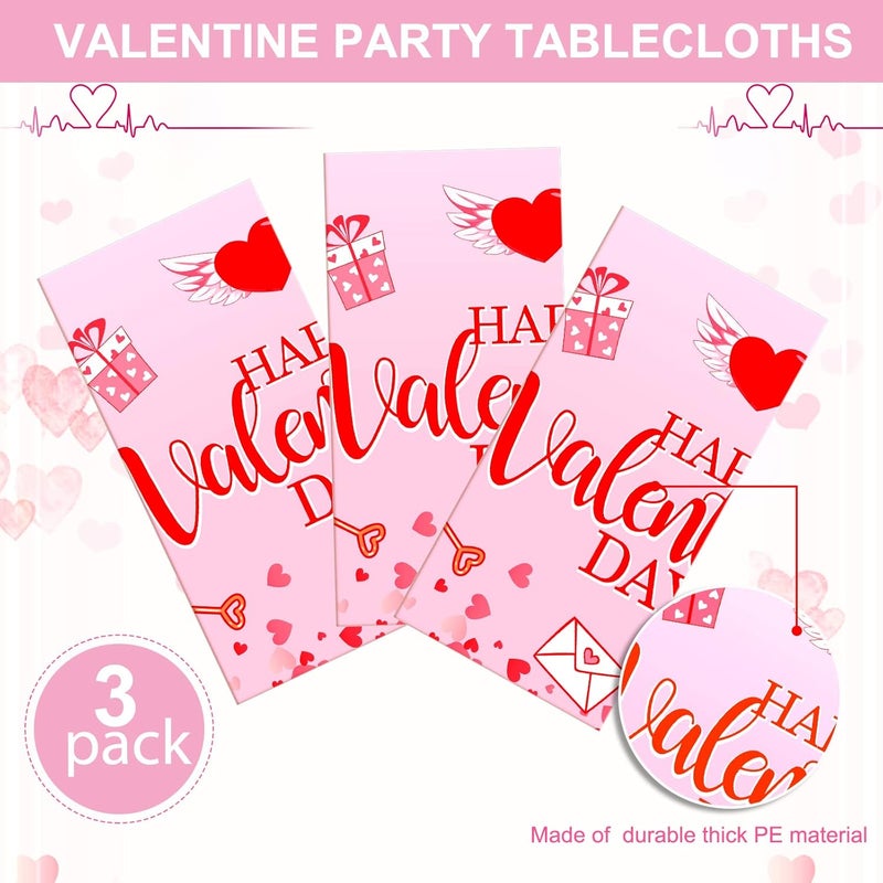 Tatuo 3 Pack Valentines Day Table Cloth Happy Valentine Tablecloth Decoration Plastic Rectangular Love Heart Tablecloth Table Cover Wedding Anniversary Birthday Decor 54 x 108 InchPink - Image 4