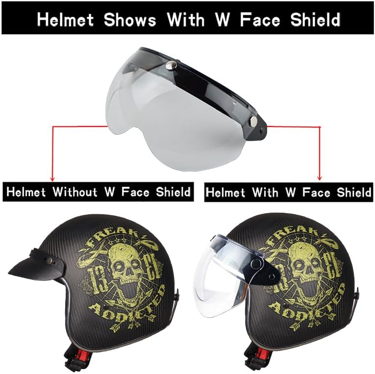 VCOROS Universal Motorcycle Retro Pilot-Style Standard 3 Snap-Button Visor Flip Up Down Open Face Helmet Half Face Shield(Clear) - Image 4