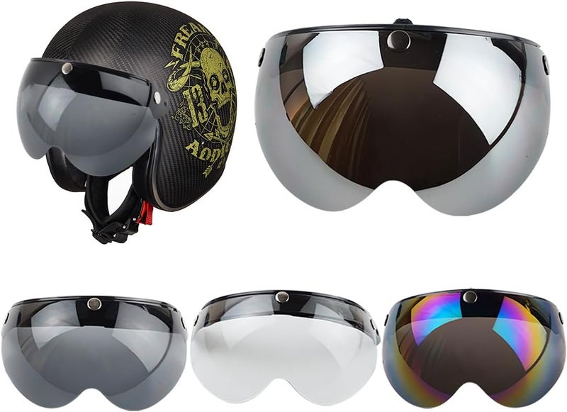 VCOROS Universal Motorcycle Retro Pilot-Style Standard 3 Snap-Button Visor Flip Up Down Open Face Helmet Half Face Shield(Clear) - Image 5