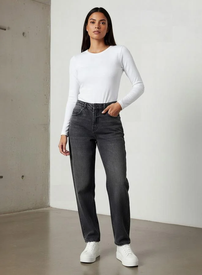 Lee Cooper Lee Cooper Straight Fit High-Rise Cotton Jeans with Pockets