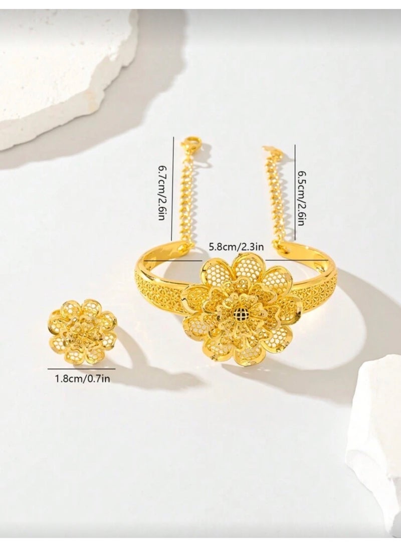 GOLDMAX 22k Gold Plated Braceleg & One Size Ring Jewelry Set For Women - Image 4