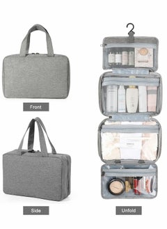 Y&D Hanging Travel Toiletry Bag, Large Makeup Bag Organizer Cosmetic for Women, 4 Compartments Mens Full-Sized Shampoo, Container, Accessories-Gray  - Image 5