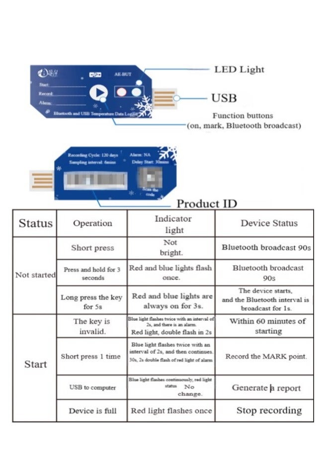 Naxifly USB 2.0 PDF disposable temperature data logger, lasts for 180 days, can store 32,000 entries, adds mobile Bluetooth application. - Image 3