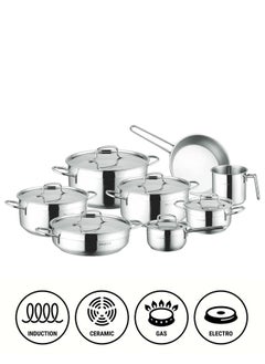 PROCILA 14-Piece Stainless Steel Alpha Cookware Set With 5-Layers Induction Bottom; Sizes 16,18,22,26,30,26,24,14CM Silver  - Image 2