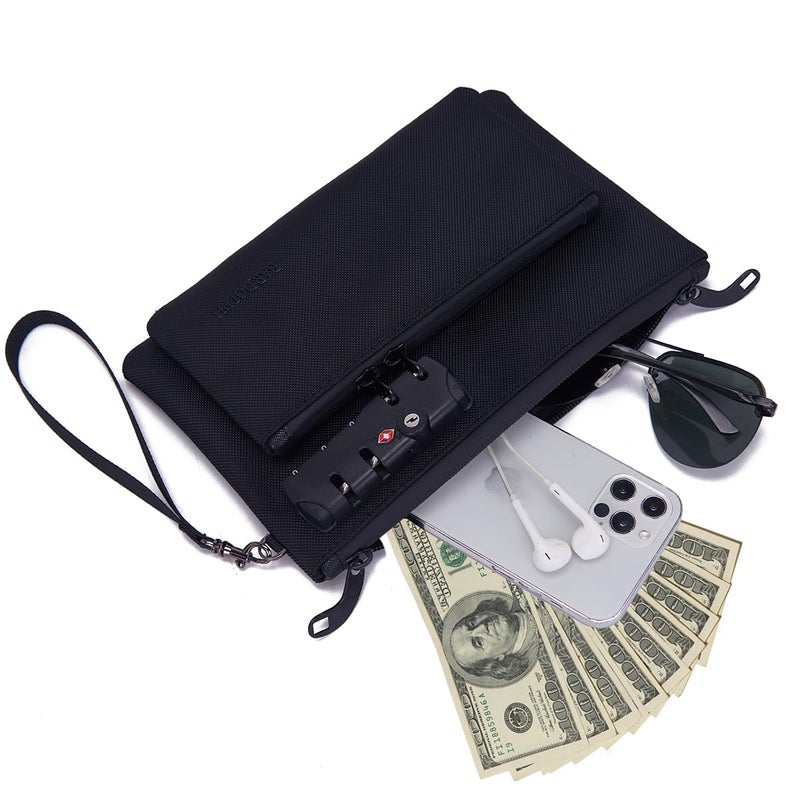 BARDOLPH Money Bag with Lock, Double layer Men & Women's Locking Accessories Pouch, Bank Bag, Passports, Notary Supplies, Valuable StoragBag,CashBag and Zipper NotaryBag with Lock - Image 2