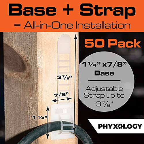 PHYXOLOGY SUPPLY Pro-Grade, Adhesive-Backed Cable Straps 50 Pack. High-Strength, White Clamps for Electrical Wire Management and Organization. Tool-Free Installation for Home Or Office. Screw-Mount for Permanent Hold - Image 3