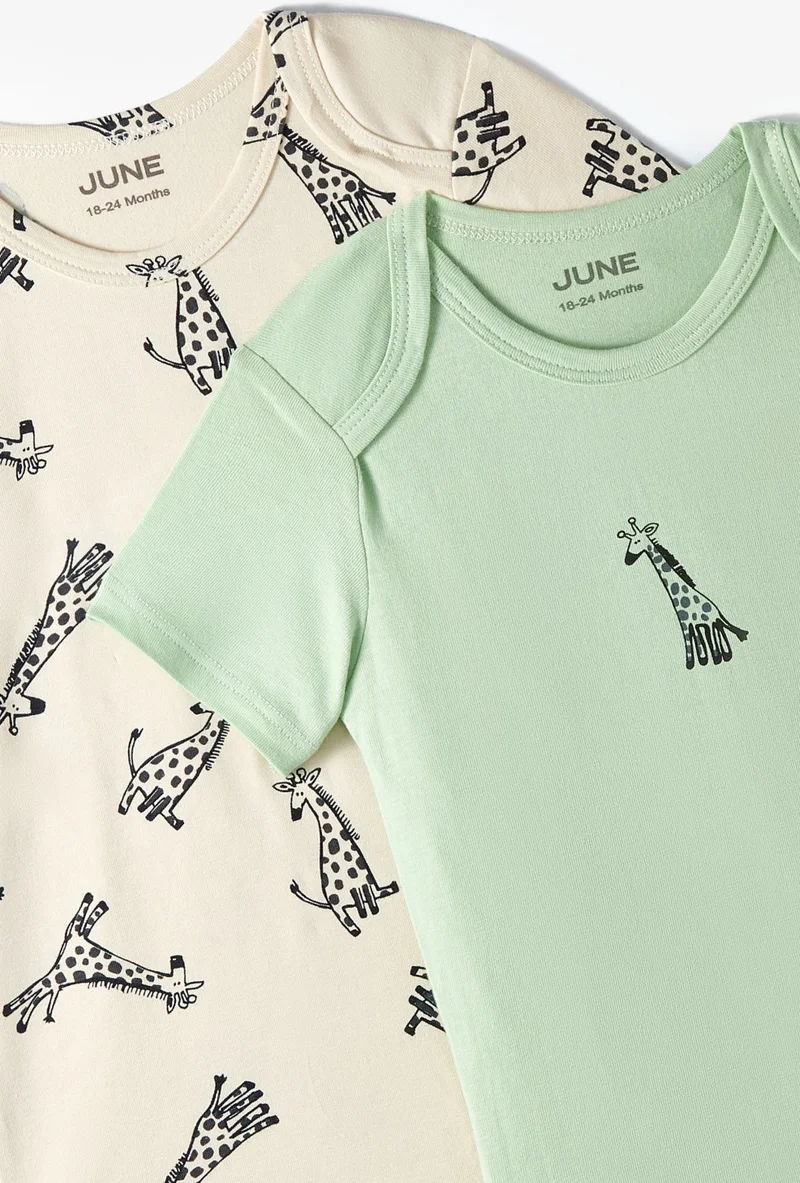 JUNE Baby Envelope Collar 2-Piece Short Sleeve Bodysuit with Giraffe Print