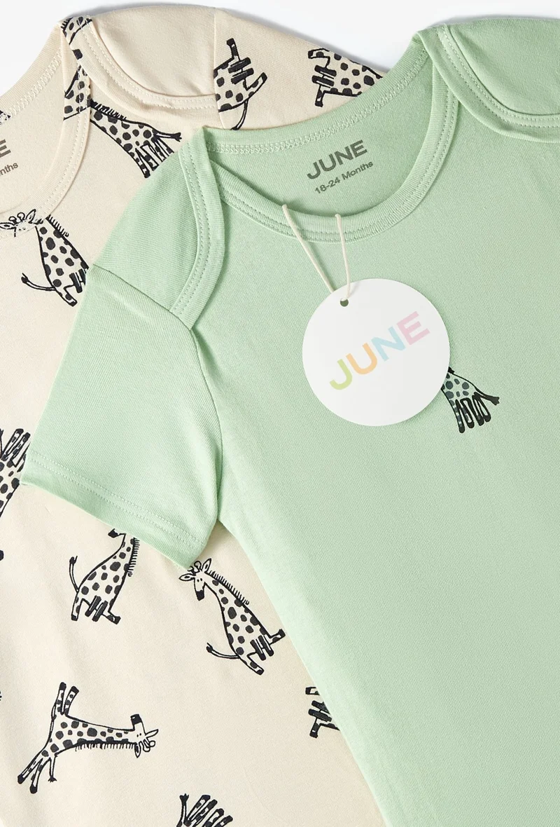 JUNE Baby Envelope Collar 2-Piece Short Sleeve Bodysuit with Giraffe Print