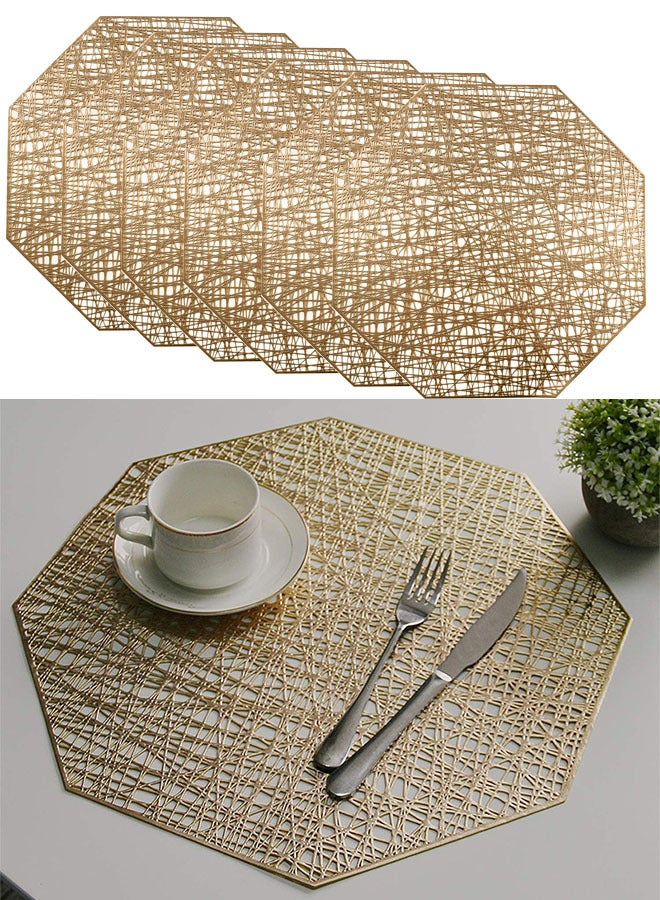Hollowed out octagonal light luxury insulated table mat 6pcs - Image 1