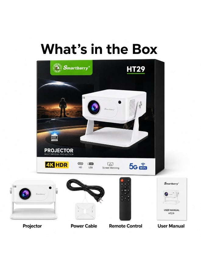 Smartbarry HT29 Mini Smart Projector – 4K Supported, Wi-Fi & Bluetooth, Portable Home Theater Projector - Image 5