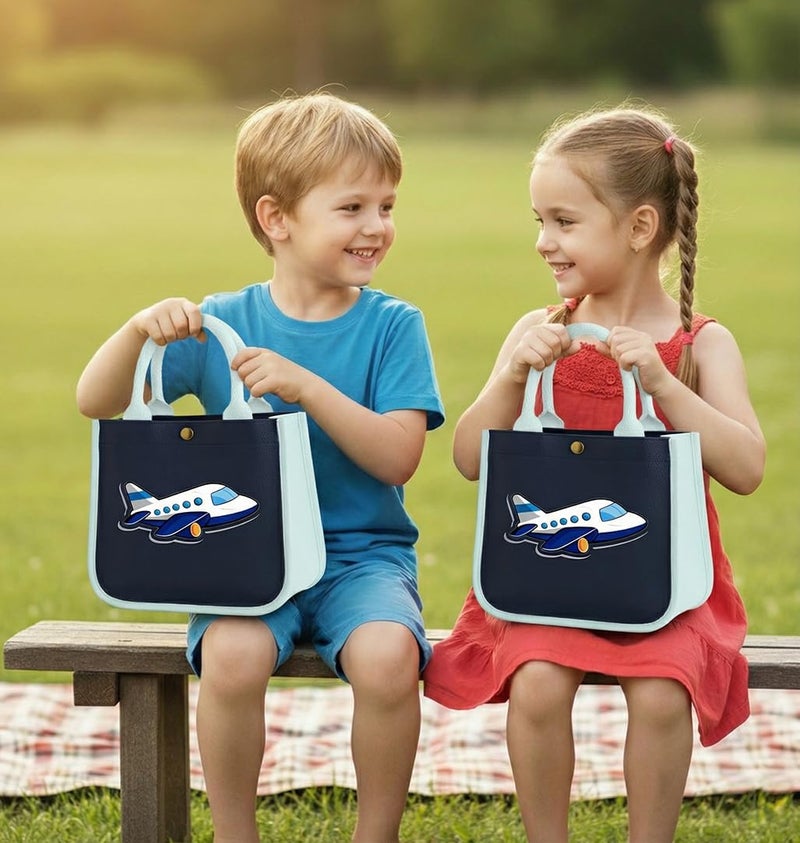 HOBBY INDIA Kids Lunch Bag | Cute & Stylish Mini Tiffin Bag for Boys & Girls | Cute Cotton Cartoon Design I Perfect For Picnic Tuition School, Preschool & Playschool (Airplane) - Image 3