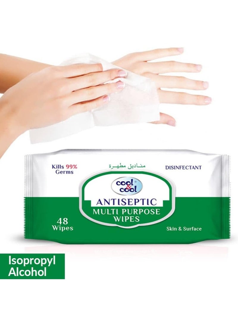Cool & Cool Antiseptic Multi Purpose Wipes 48 Wipes  - Image 2
