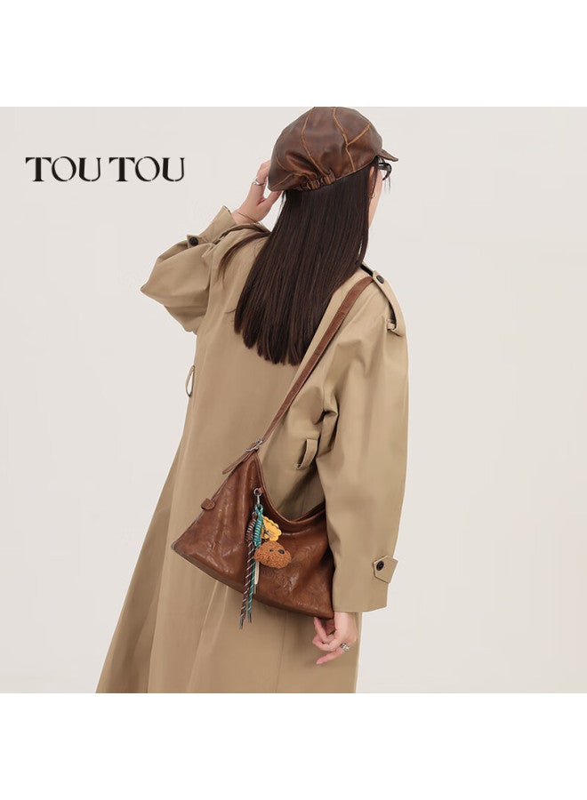 Toutou Women's Bag Spring Renewal New Retro Style Vegetable Tanned Tote Bag Large Capacity Single Shoulder Armpit Bag - Image 1