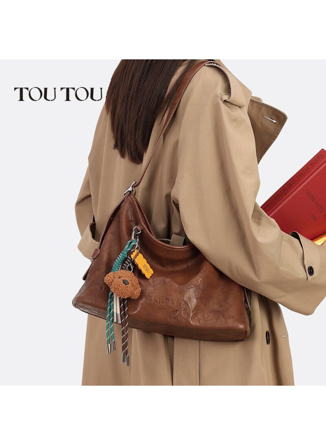 Toutou Women's Bag Spring Renewal New Retro Style Vegetable Tanned Tote Bag Large Capacity Single Shoulder Armpit Bag - Image 3