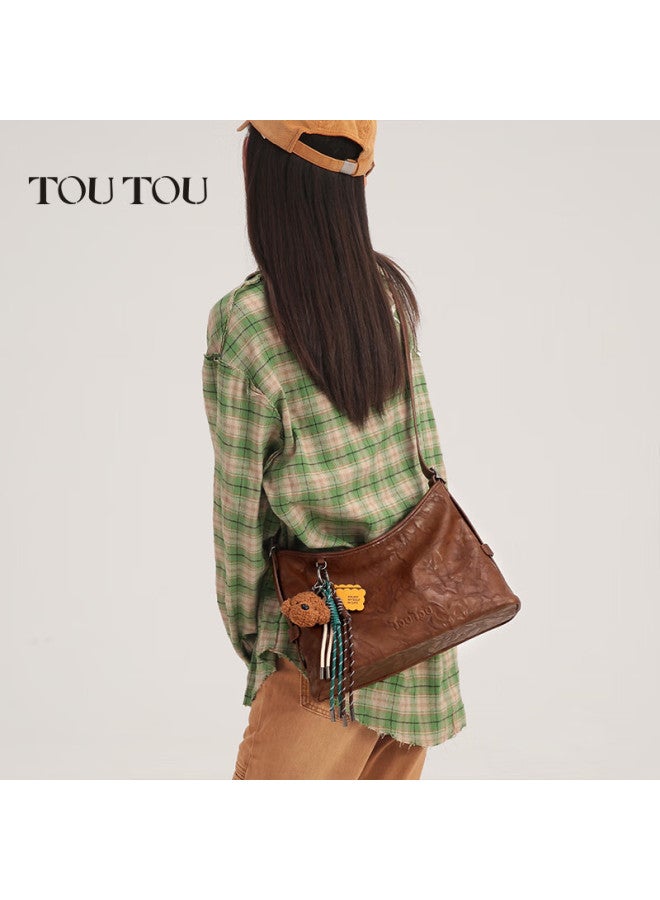Toutou Women's Bag Spring Renewal New Retro Style Vegetable Tanned Tote Bag Large Capacity Single Shoulder Armpit Bag - Image 2
