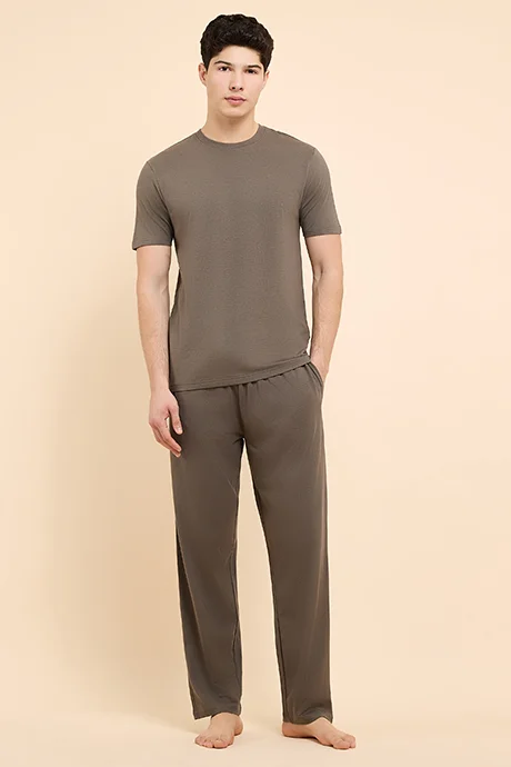 أر أند بي Solid Sleep T-Shirt with Crew Neck and Short Sleeves