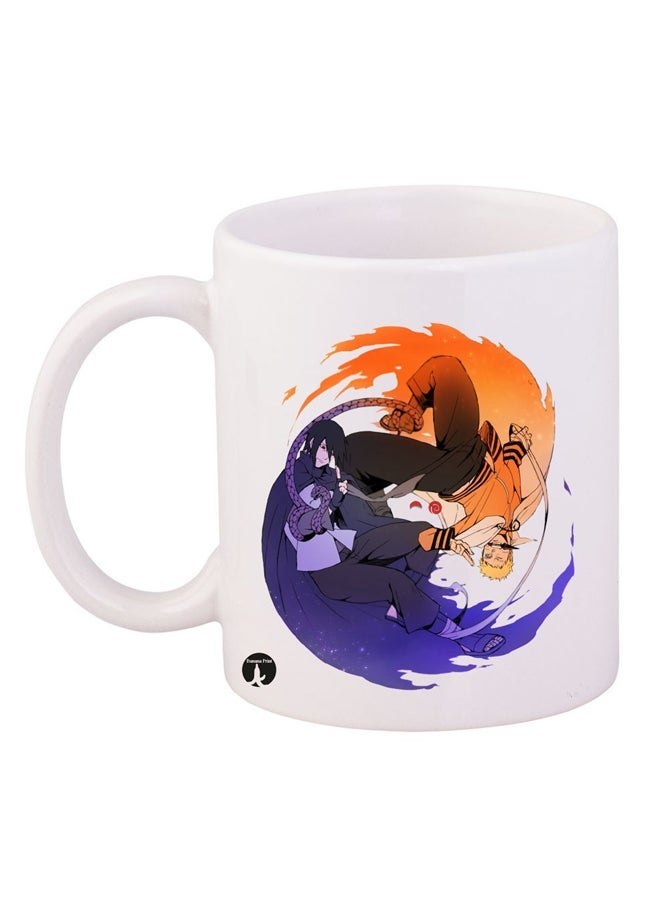RYN Naruto Anime Printed Coffee Mug White/Purple/Orange 12ounce