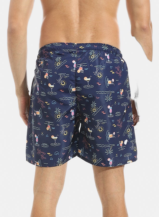 Andora Self Pattern Swim Shorts with Sided Pockets _ Navy Blue - Image 3