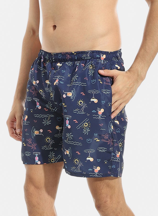 Andora Self Pattern Swim Shorts with Sided Pockets _ Navy Blue - Image 4